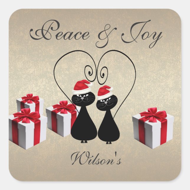 Pegatina Cuadrada extravagante y divertida pareja de gatos de Santa  (Anverso)