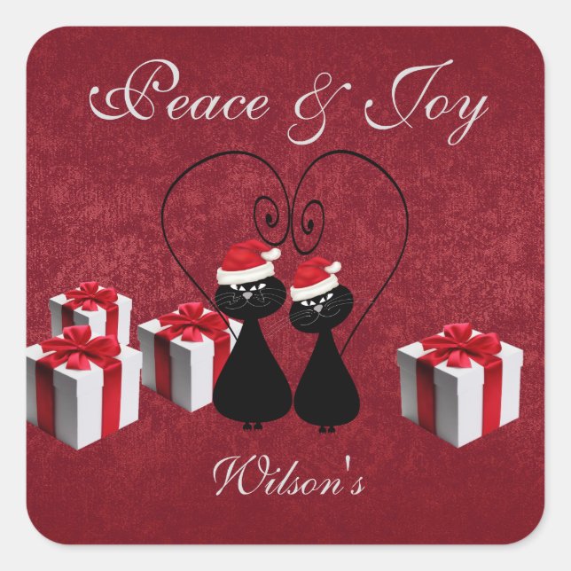 Pegatina Cuadrada extravagante y divertida pareja de gatos de Santa  (Anverso)