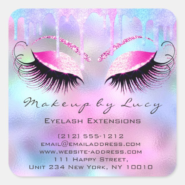 Pegatina Cuadrada Eyelash Maquillaje Profesional Unicornio Holograma (Anverso)