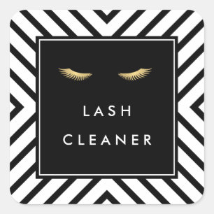 Pegatina Cuadrada Eyelashes dorados con un patrón negro y blanco mod