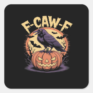 Pegatina Cuadrada F-Caw-F Cuervo de Halloween espeluznante Calabaza-