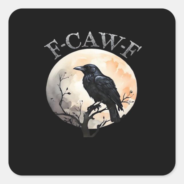 Pegatina Cuadrada F-Caw-F Funny Bird Moon Minimal Clean (Anverso)