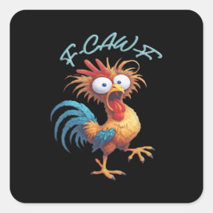 Pegatina Cuadrada F Caw F Humor de Pollo Estilo Retro Divertido