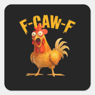 Pegatina Cuadrada F-Caw-F Pollo Clásico Estilo Retro
