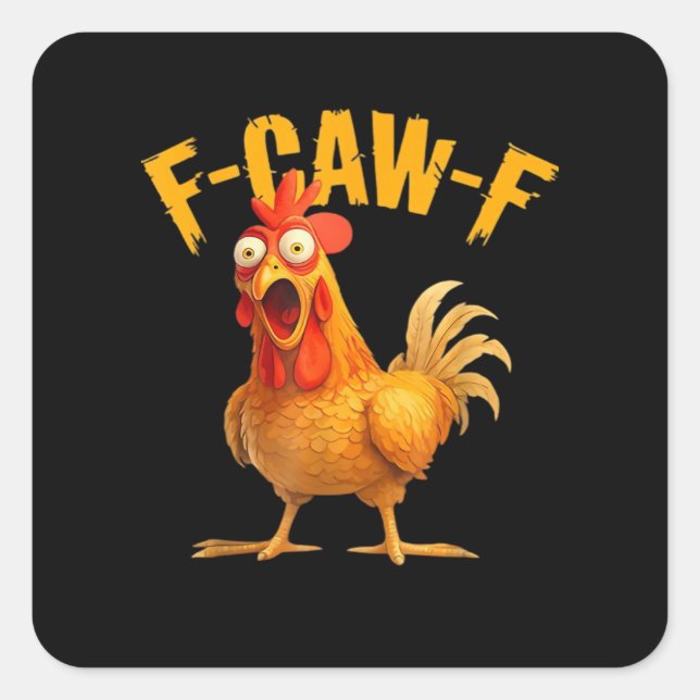 Pegatina Cuadrada F-Caw-F Pollo Clásico Estilo Retro (Anverso)