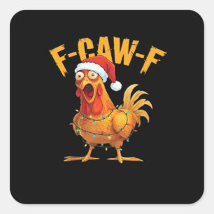 Pegatina Cuadrada F-Caw-F Pollo Navidad Esencial