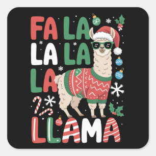 Pegatina Cuadrada Fa La La Llama Llama Divertida Navidad Amante de l