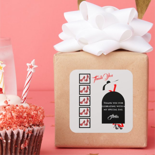 Pegatina Cuadrada Fab Silhouette Glam Rojo Zapatos Negros Gracias Cu (Fiesta)