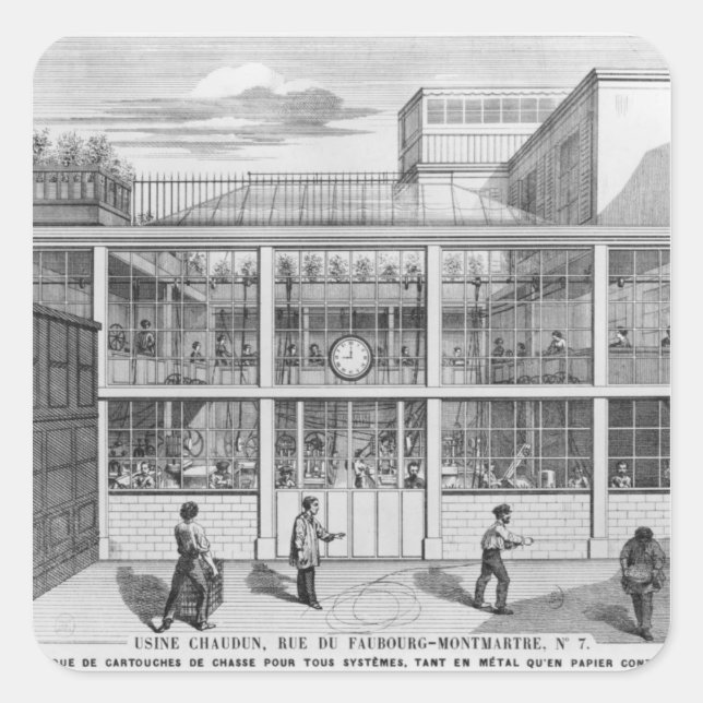 Pegatina Cuadrada Fábrica de cartuchos de escopeta, Usine Chaudun (Anverso)