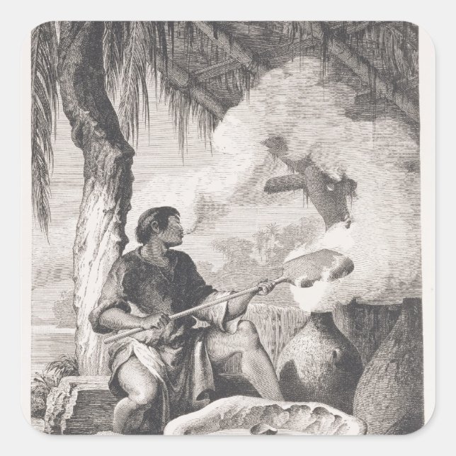 Pegatina Cuadrada Fabricación de caucho indio (Anverso)