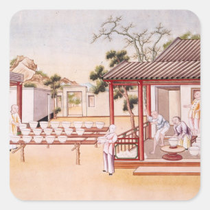 Pegatina Cuadrada Fabricación de la porcelana (w/c en el papel)