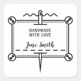 Pegatina Cuadrada Fabricado a mano con amor | Botones y diseño de ag