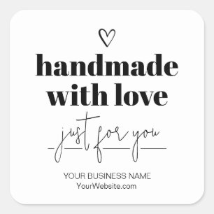 Pegatina Cuadrada Fabricado a mano con amor pequeño