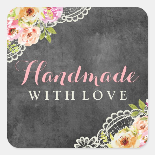 Pegatina Cuadrada Fabricado a mano con amor Rústico Chalkboard Farmh (Anverso)