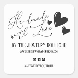 Pegatina Cuadrada Fabricado a mano con el guión de los corazones de 