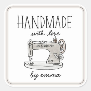 Pegatina Cuadrada Fabricado a mano con la máquina de coser Love Vint