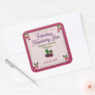 Pegatina Cuadrada fabulosa mermelada de frambuesa LABEL