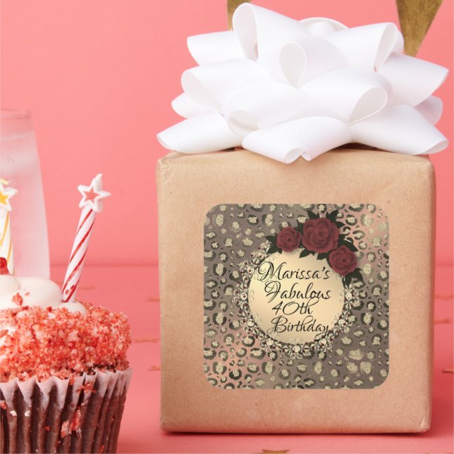 Pegatina Cuadrada Fabuloso 40º cumpleaños del Rosa Leopardo Personal (Fiesta)