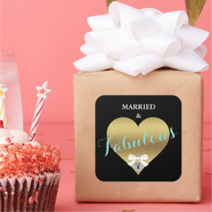Pegatina Cuadrada Fabuloso Fiesta Gold Heart