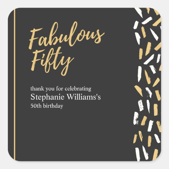 Pegatina Cuadrada Fabulous Fifty Golden Modern Woman's 50th Birthday (Anverso)