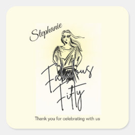 Pegatina Cuadrada Fabulous Fifty Woman White Sketch 50th Birthday