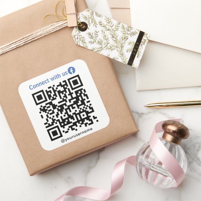 Pegatina Cuadrada Facebook Connect With Us Qr Code White (Regalar)