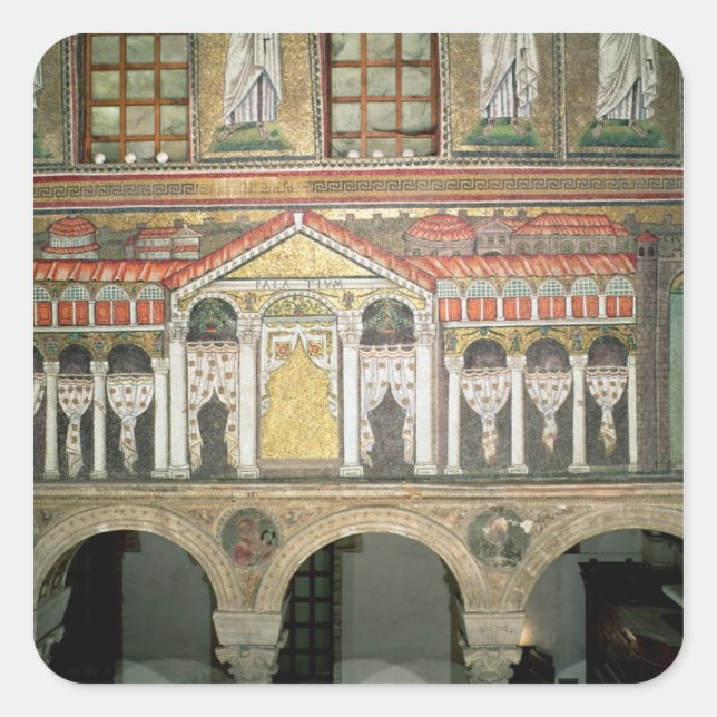 Pegatina Cuadrada Fachada del Palacio de Teodorico, 527-99 (Anverso)