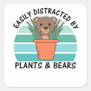 Pegatina Cuadrada Fácilmente Distrado Por Plantas Y Osos De Plantas