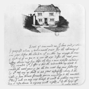 Pegatina Cuadrada Facsímil de la letra que ilustra la casa adentro