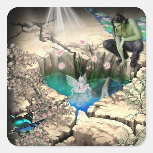 Pegatina Cuadrada Faerie in Elven Pond (Anverso)
