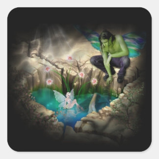 Pegatina Cuadrada Faerie in Elven Pond Vignette