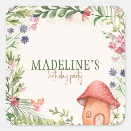 Pegatina Cuadrada Fairy Enchanted Forest Mushroom Greeneration Flora