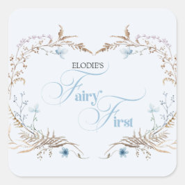 Pegatina Cuadrada Fairy First Birthday Invitation | Elegant Blue
