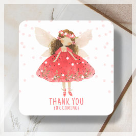 Pegatina Cuadrada Fairy First Strawberry Birthday Gracias
