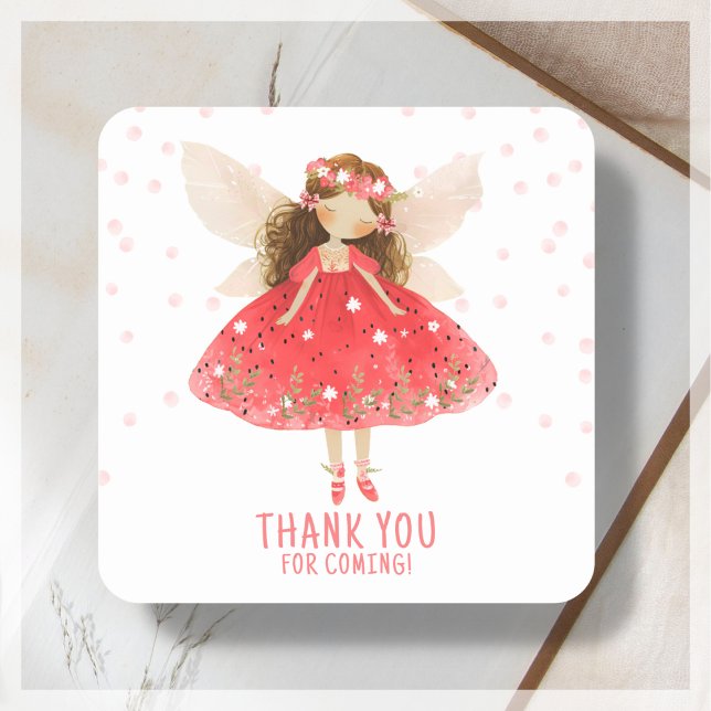 Pegatina Cuadrada Fairy First Strawberry Birthday Gracias (Subido por el creador)