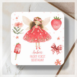 Pegatina Cuadrada Fairy First Strawberry Fairy Birthday Favor
