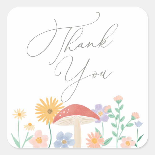 Pegatina Cuadrada Fairy Floral Chica Birday Party (Anverso)