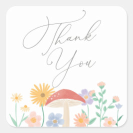 Pegatina Cuadrada Fairy Floral Chica Birday Party