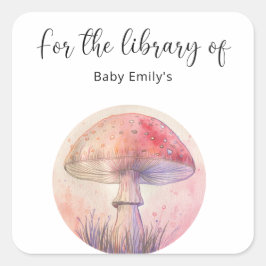 Pegatina Cuadrada Fairy fly agaric - biblioteca del bebé