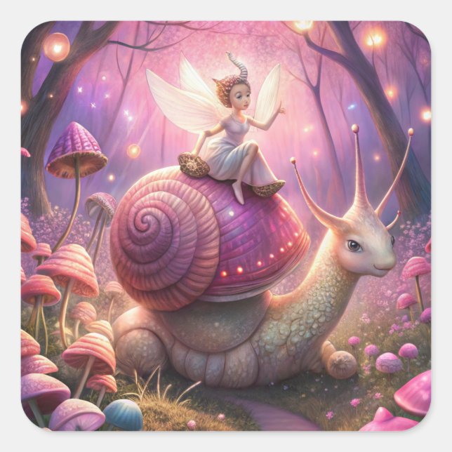 Pegatina Cuadrada Fairy Garden Snail (Anverso)