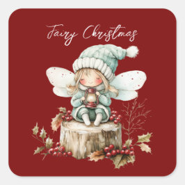 Pegatina Cuadrada Fairy Merry Christmas