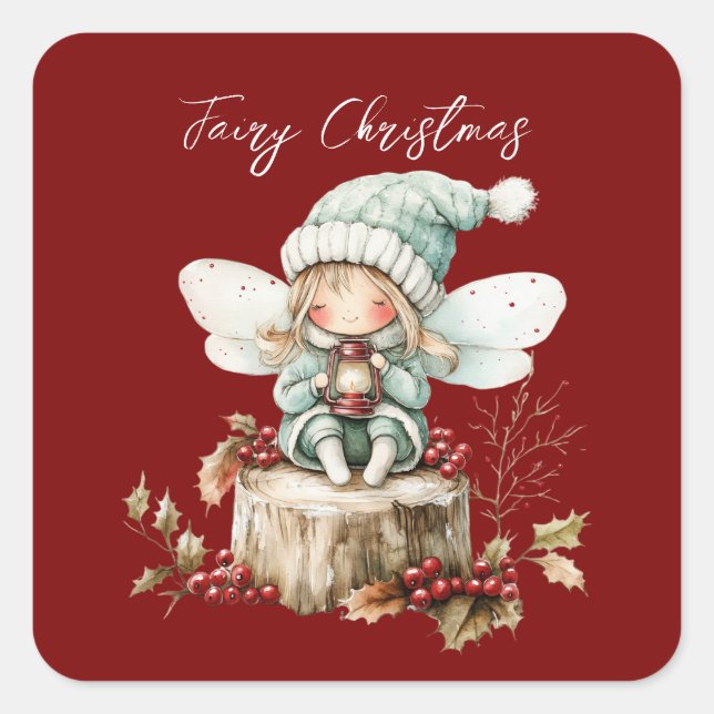 Pegatina Cuadrada Fairy Merry Christmas (Anverso)