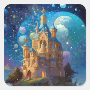 Pegatina Cuadrada Fairy Tale Castle Fantasy Art