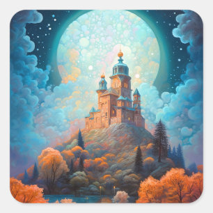 Pegatina Cuadrada Fairy Tale Castle Fantasy Art