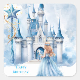 Pegatina Cuadrada Fairy Tale Princess Castle Chica Birday Party