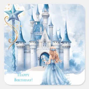 Pegatina Cuadrada Fairy Tale Princess Castle Chica Birday Party