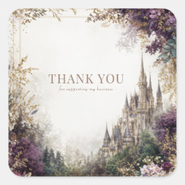 Pegatina Cuadrada Fairytale Castle Purple Floral Elegant Gold