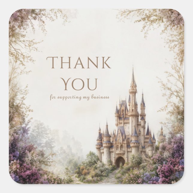 Pegatina Cuadrada Fairytale Castle Purple Floral Misty Forest (Anverso)