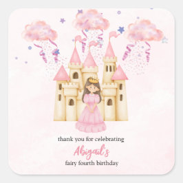 Pegatina Cuadrada Fairytale Pink Castle Princess All Ages Birthday