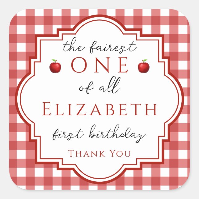 Pegatina Cuadrada Fairytale Princesa Fairest Un Cumpleaños Rojo (Anverso)